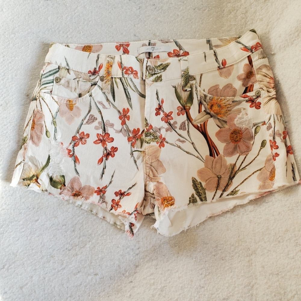 7 For All Mankind Distressed Flowered Denim Shorts, Sz 27